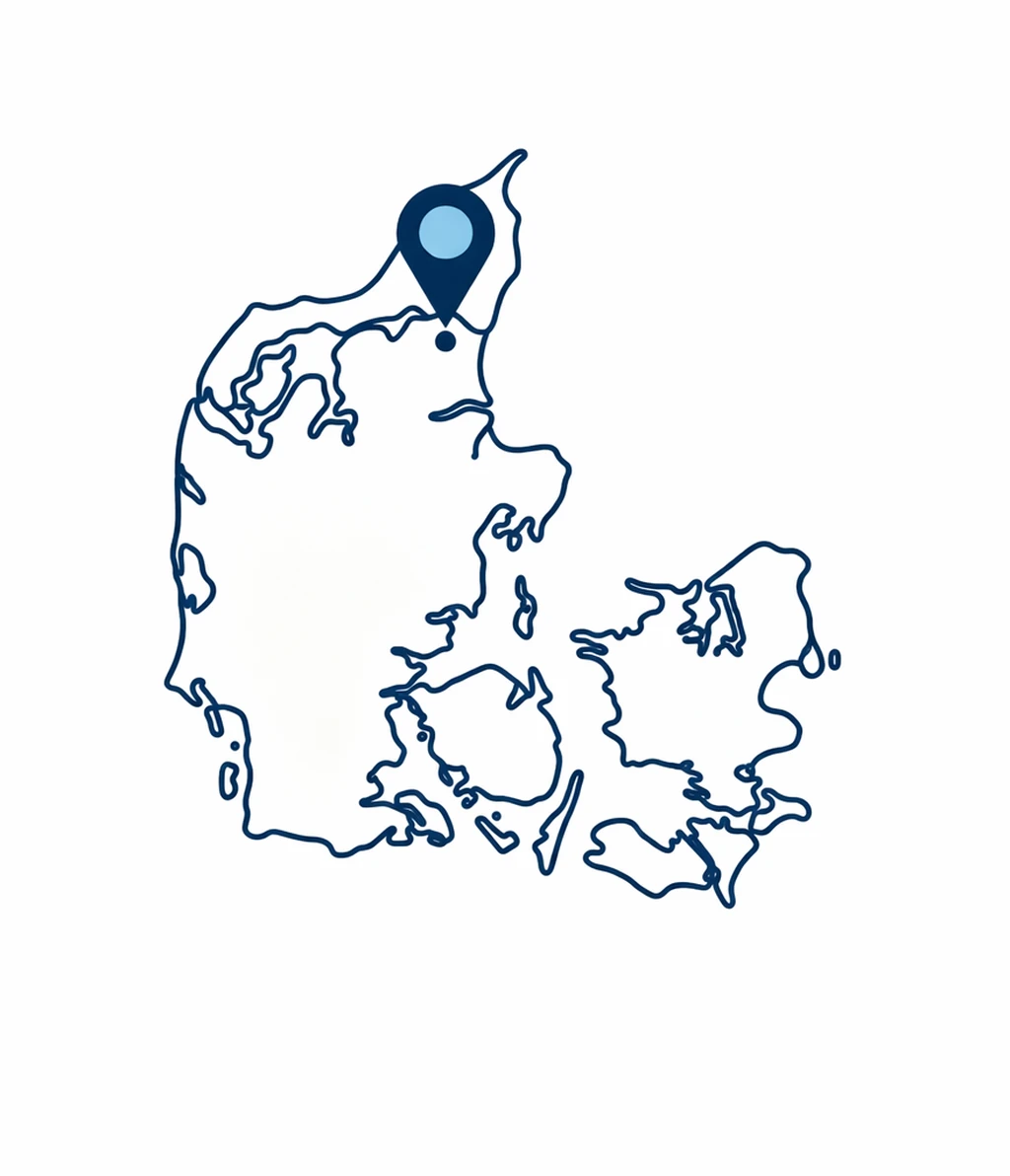 Danmarks kort med Aalborg markeret